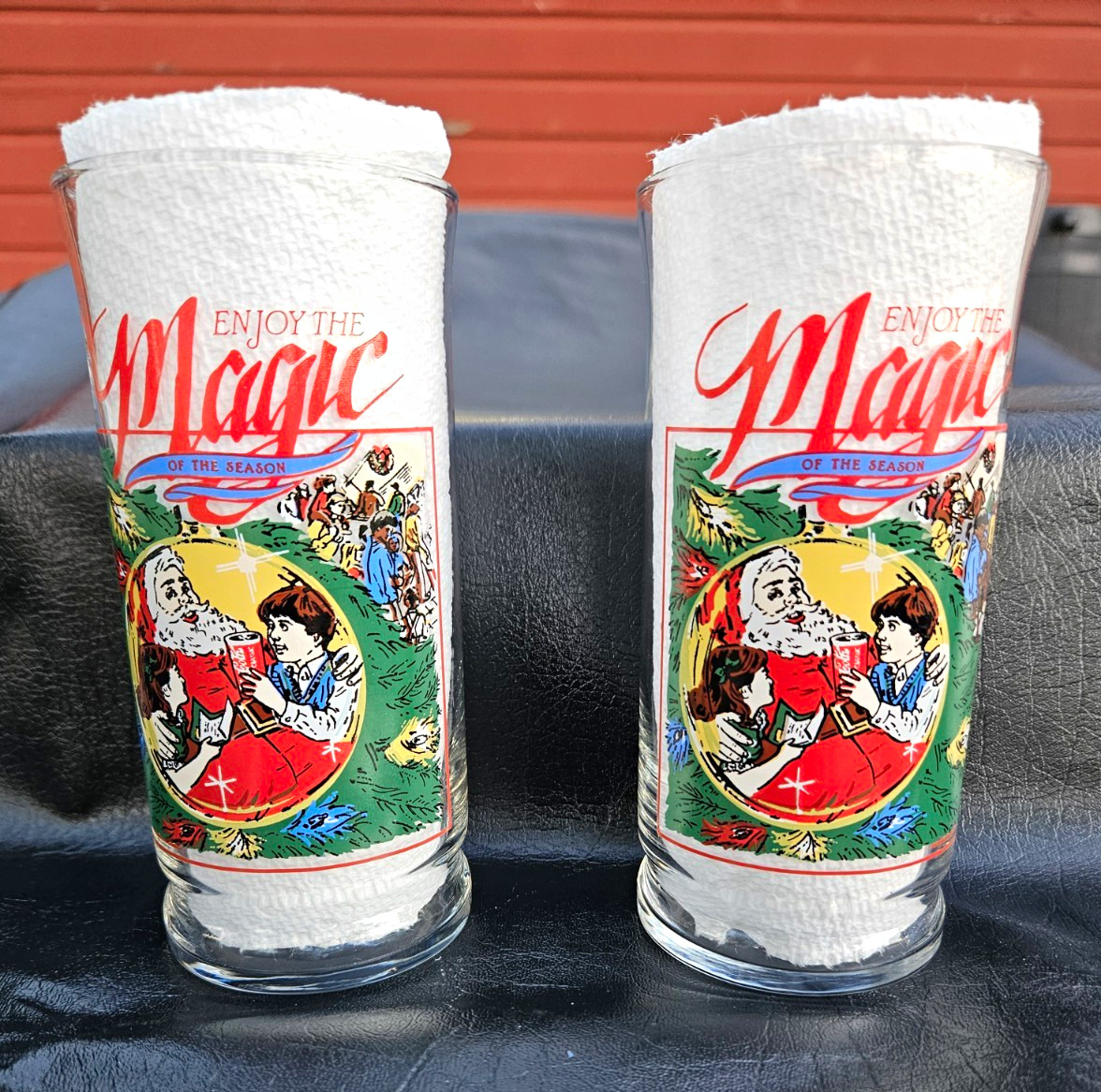 Vintage 1989 Coca Cola Enjoy The Magic Of The Season Santa Glasses Set of 2