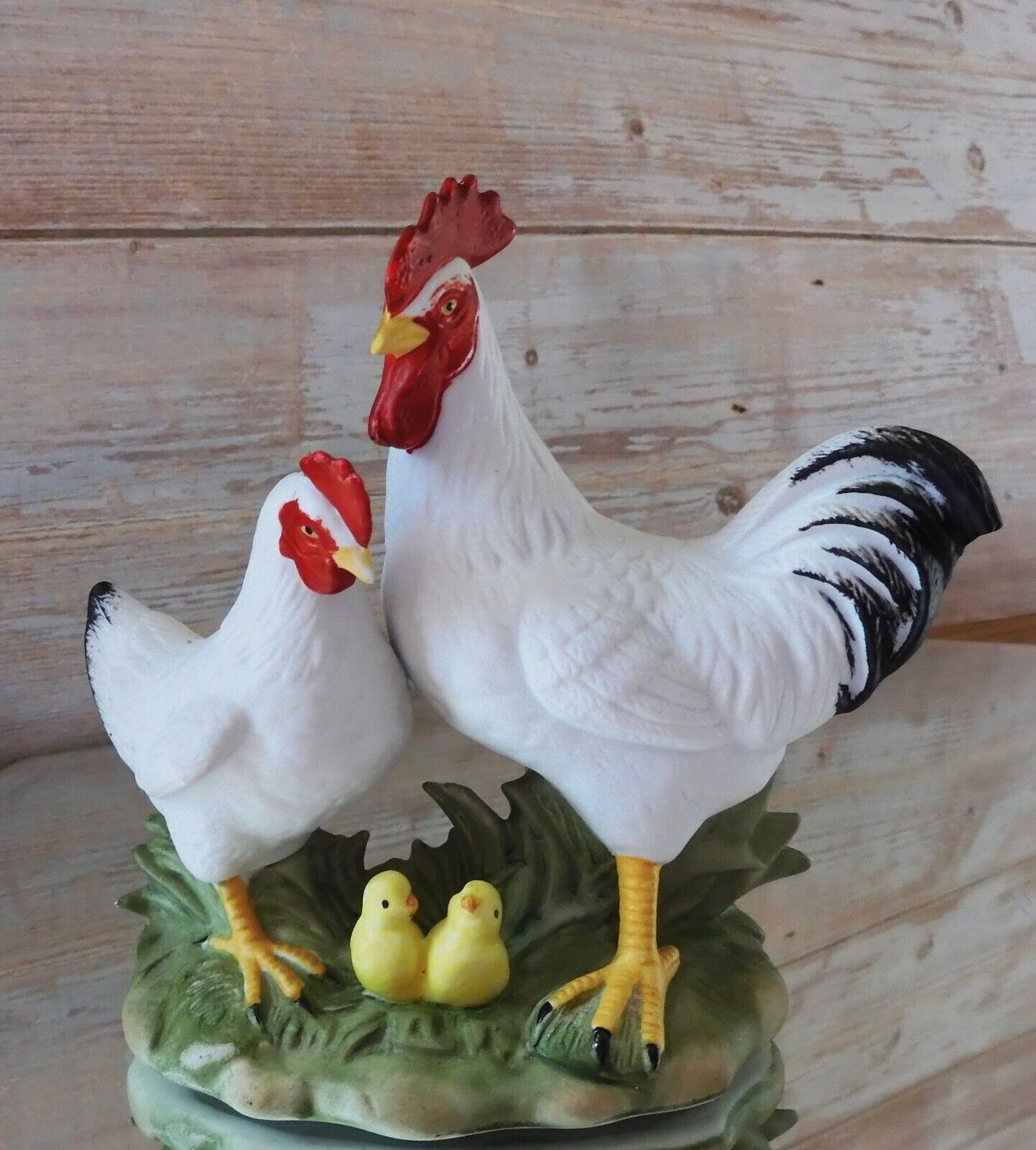 Homco Chickens~ Rooster, Hen and Two Chicks Figurine Bisque Porcelain #1458