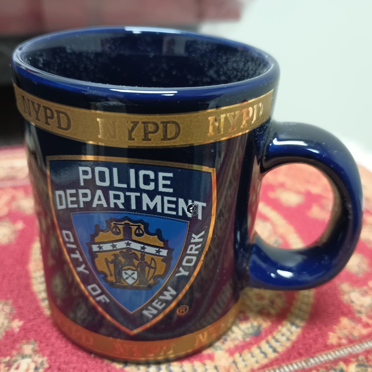 NYPD City Of New York Police Department 4 oz espresso coffee mug blue gold band