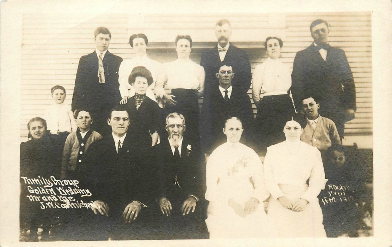 1913 Hobart Indiana RPPC Golden Wedding Family Portrait J.M. Carmichael