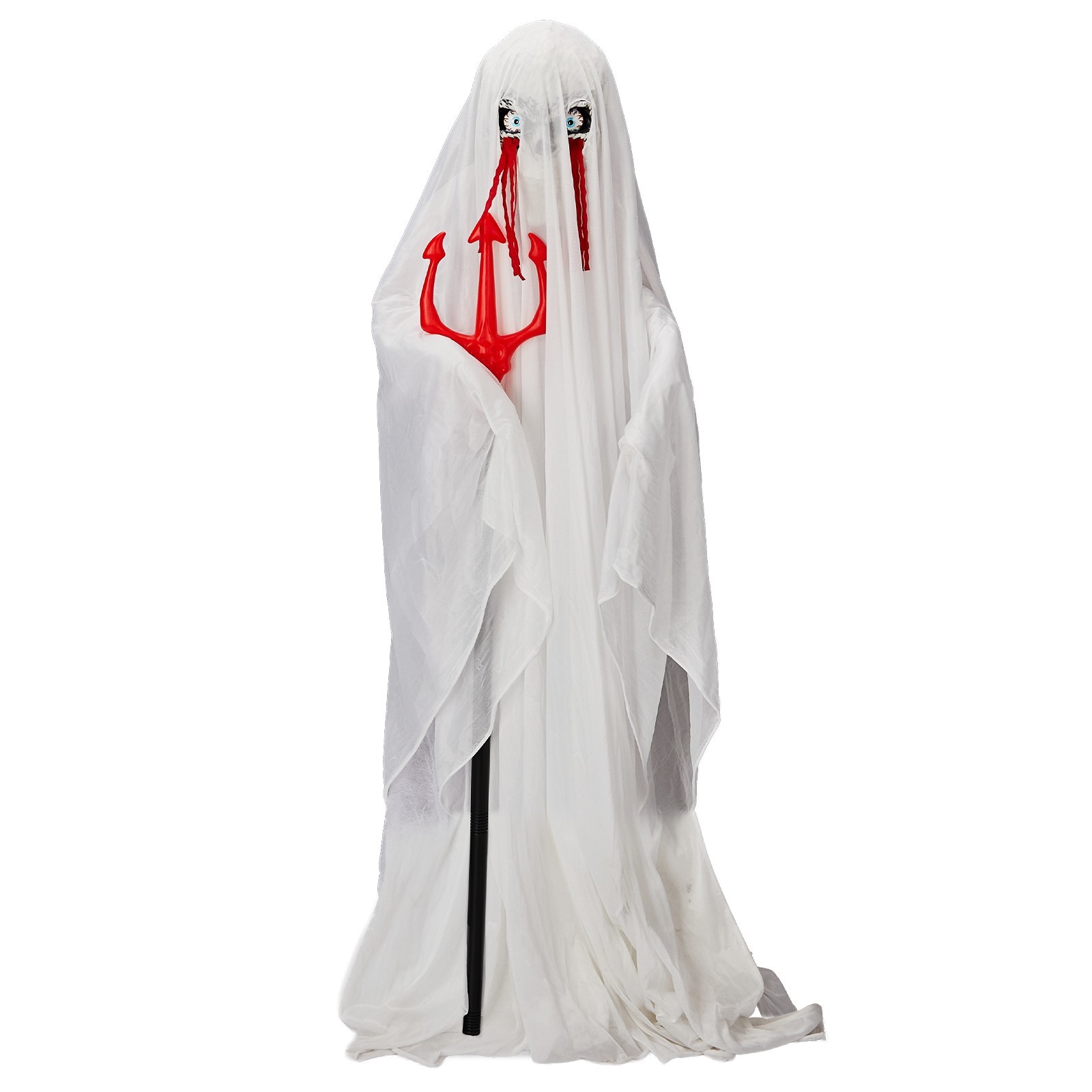 4.3-Ft Big Fish Skeleton Man Ghost Trident Sound-Actived Halloween Decorations