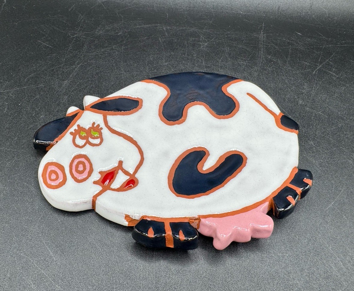 Art Pottery Cow Spoon Rest Whimsical Colorful Ceramic Showkitty Handmade