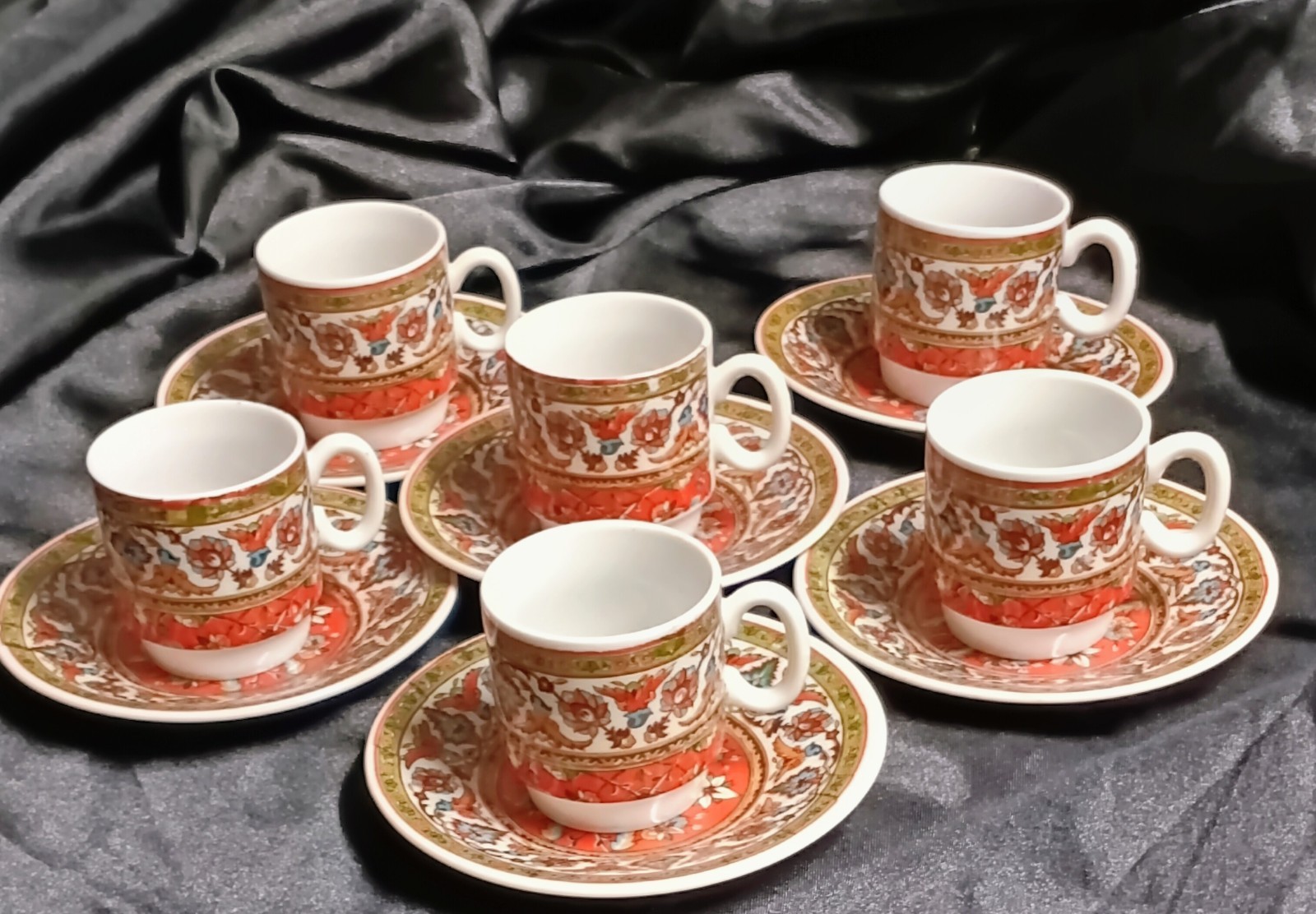Vtg Georges Briard Peony Expresso Cups Saucers Set 6 Imari Demitasse Porcelain 