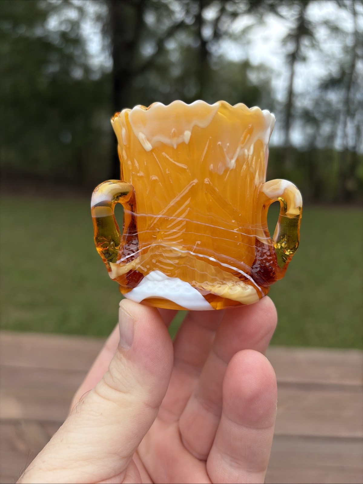 Vtg Westmoreland Caramel Slag Glass Toothpick Holder 3 Swan New Old Stock