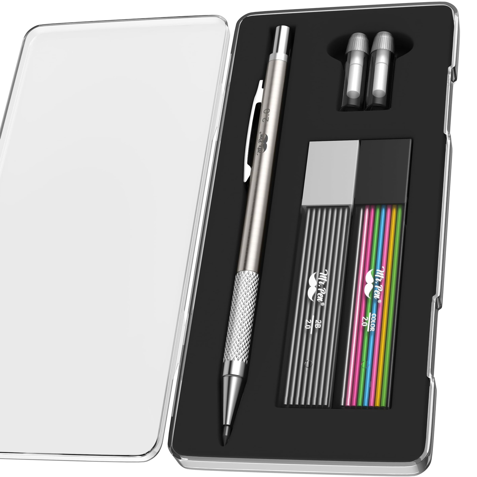 Mr. Pen- Metal Mechanical Pencil Set with Lead Refills & Erasers, 2mm