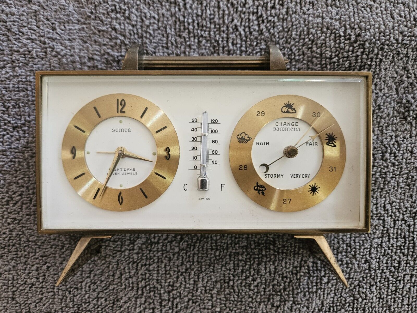 Vintage Semca Pendulette Desk Set with Weather Station - Clock - Barometer