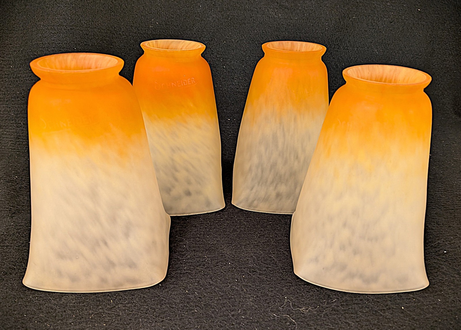 Set of 4  Signed Schneider Art Glass  Shade Light Fixture Chandelier