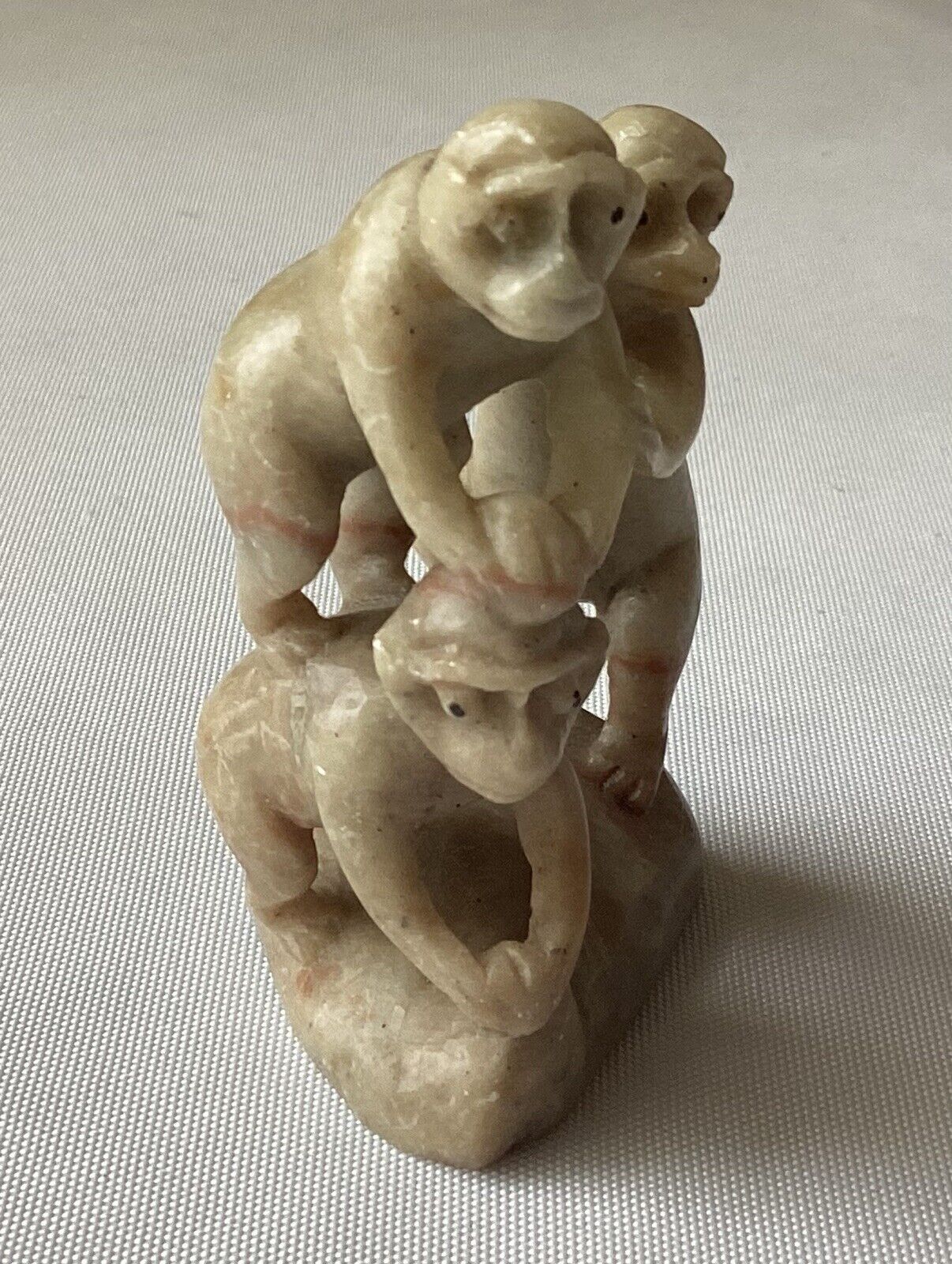Vintage Miniature 3-Monkey Natural Stone Carved Figurine, Unmarked, 1.5\
