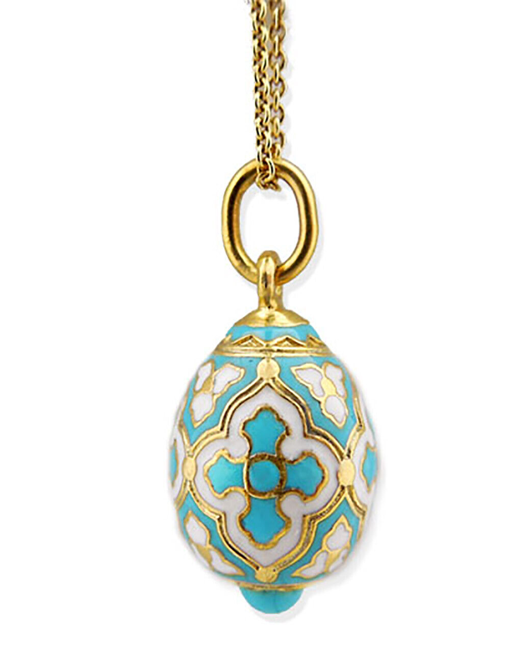 Egg Pendant With Cross Miniature Egg Sterling Silver 925 Gold Tone Turquoise