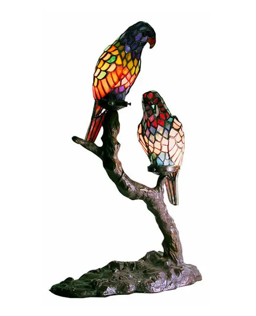Tiffany Style Exotic Bird Lamp Glass Stained Table Lover Accent Light Gift Watch