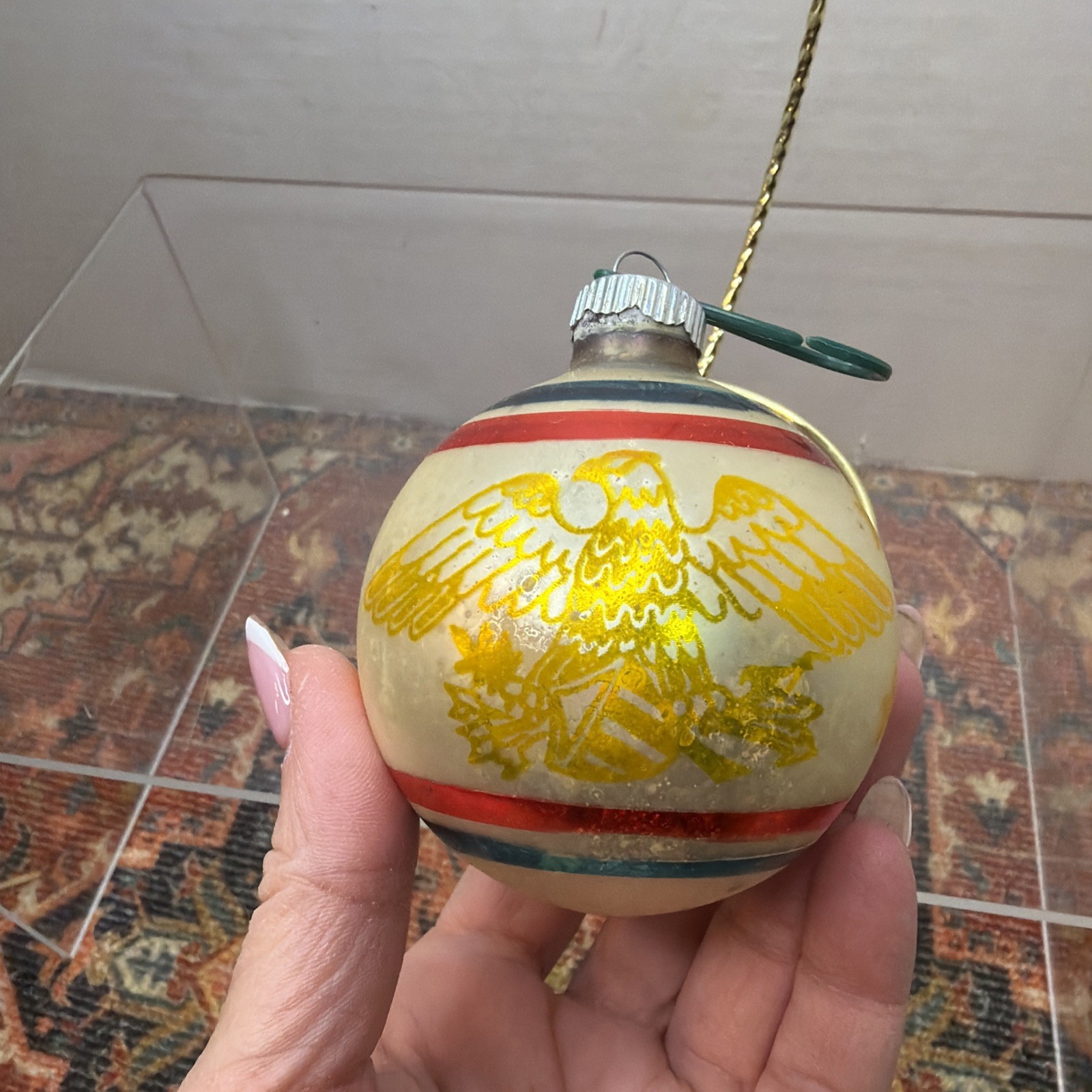 Vintage Glass Bicentennial Eagle Shiny Brite Christmas Ornament 3” Bulb D