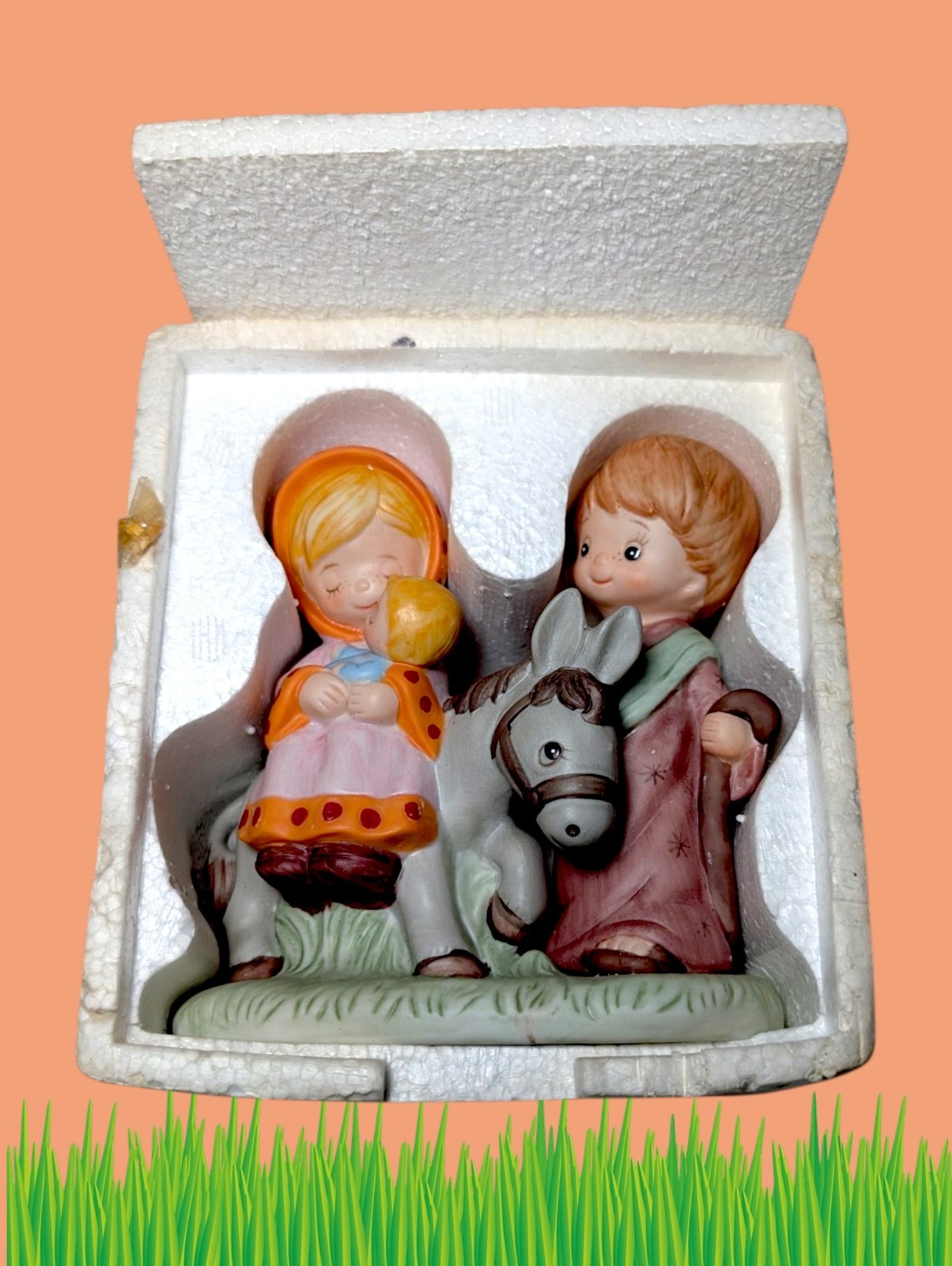 Vintage 1983 HOMCO Holy Family NATIVITY Figurine 5608 Mary Joseph Baby Donkey
