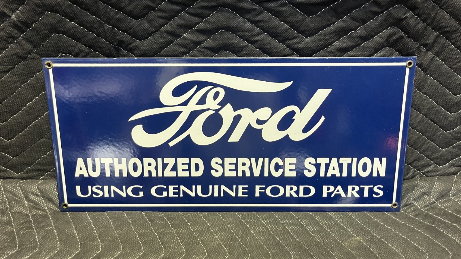 Vintage Ford Authorized Service Station Porcelain Enamel Sign (8 x 18)