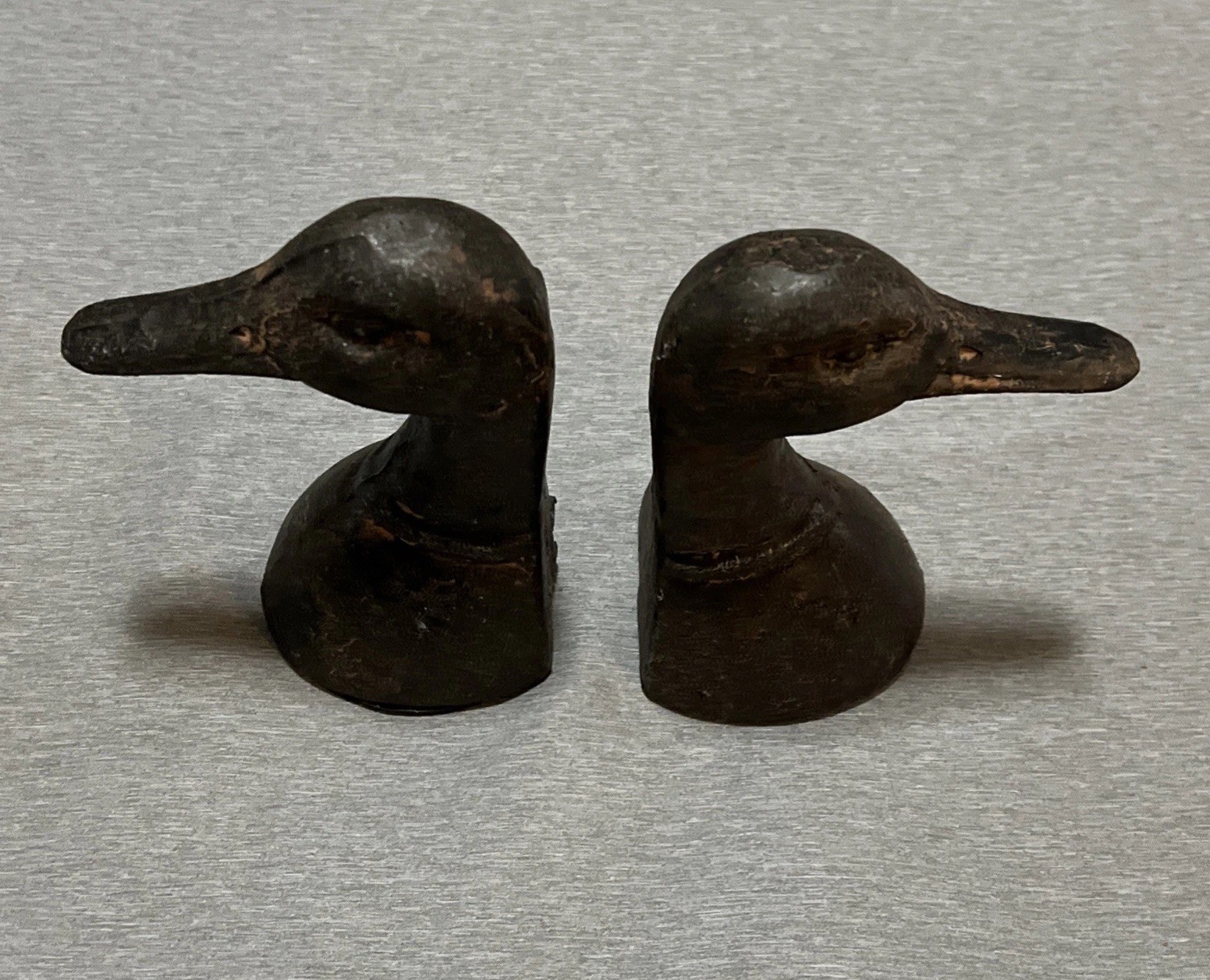 Vintage 70’s Duck Head Bookends Weighted Rustic Rust Felt Bottom 