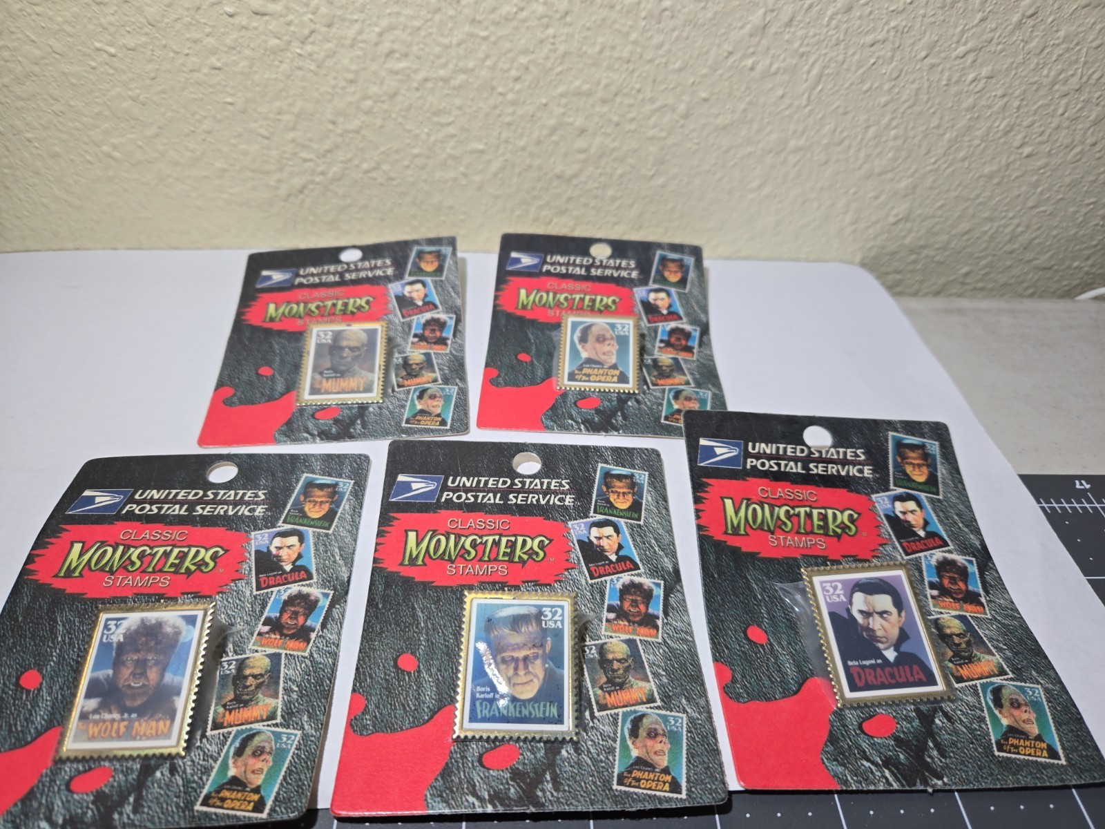 USPS Classic 1997 Universal Monsters Stamps Pins Lot Of 5 NIB Sealed