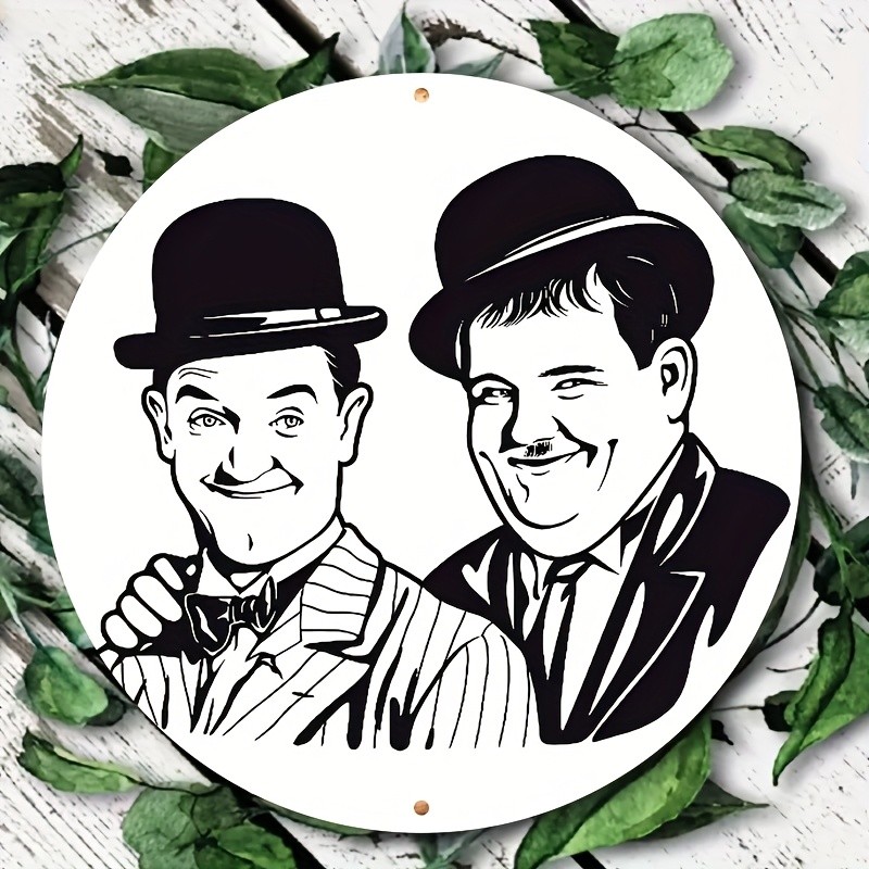 Laurel and Hardy Round Aluminum Tin Metal Signs Home Décor 8x8