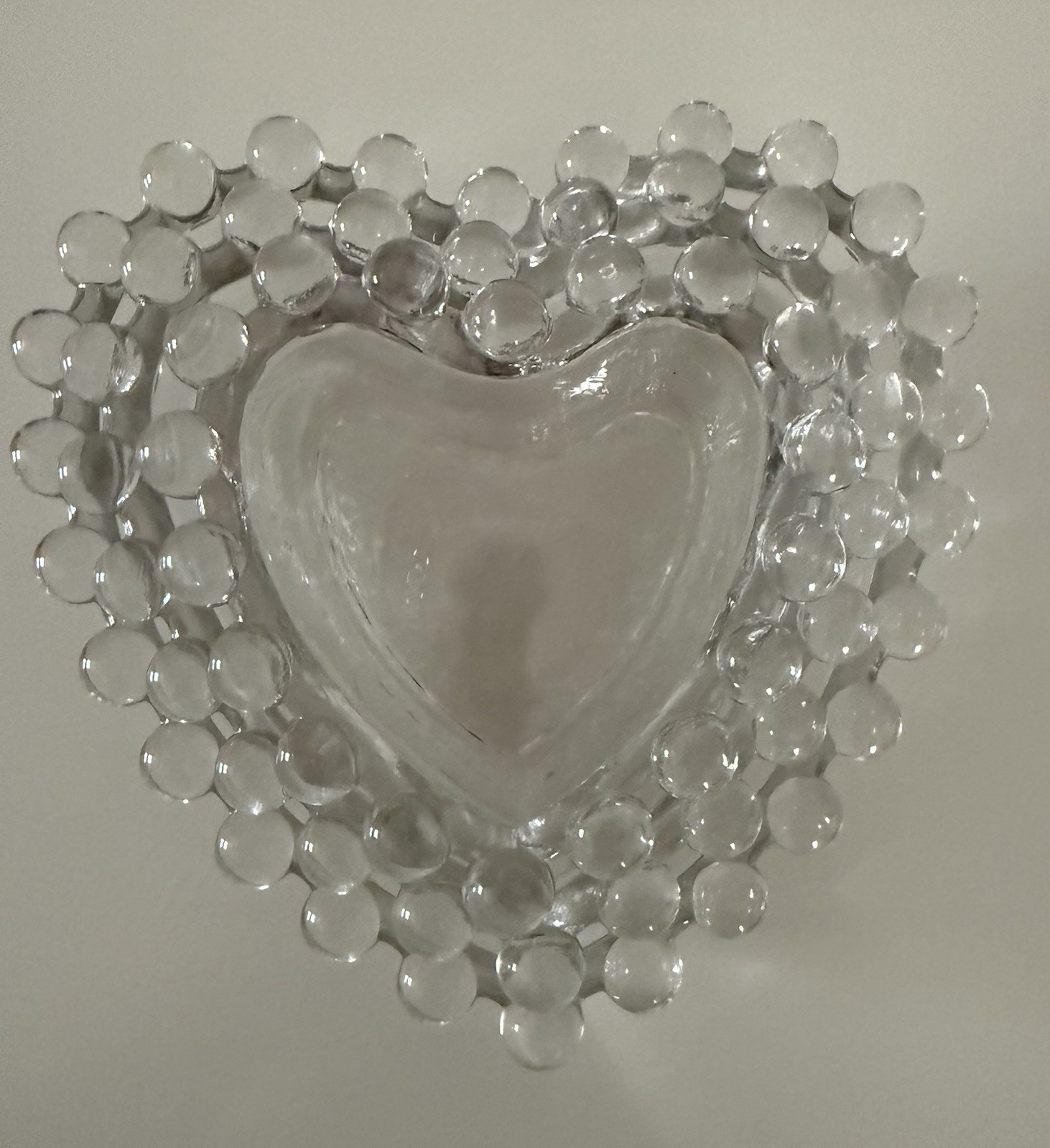 VTG Imperial Candlewick 3 Piece Heart Shape Bubble Edge Nesting Dish Trinket