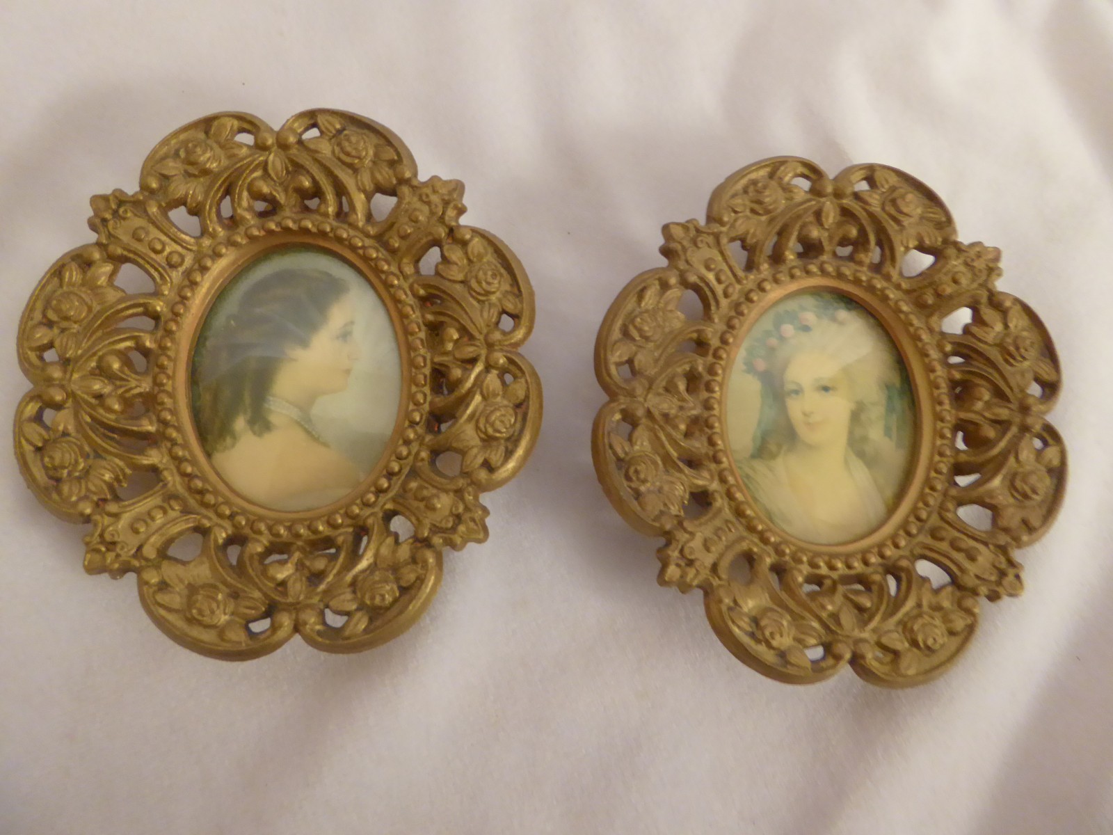 Pair Vintage Cameo Creations Empress Eugenie, Princess Lamballe, 4.5