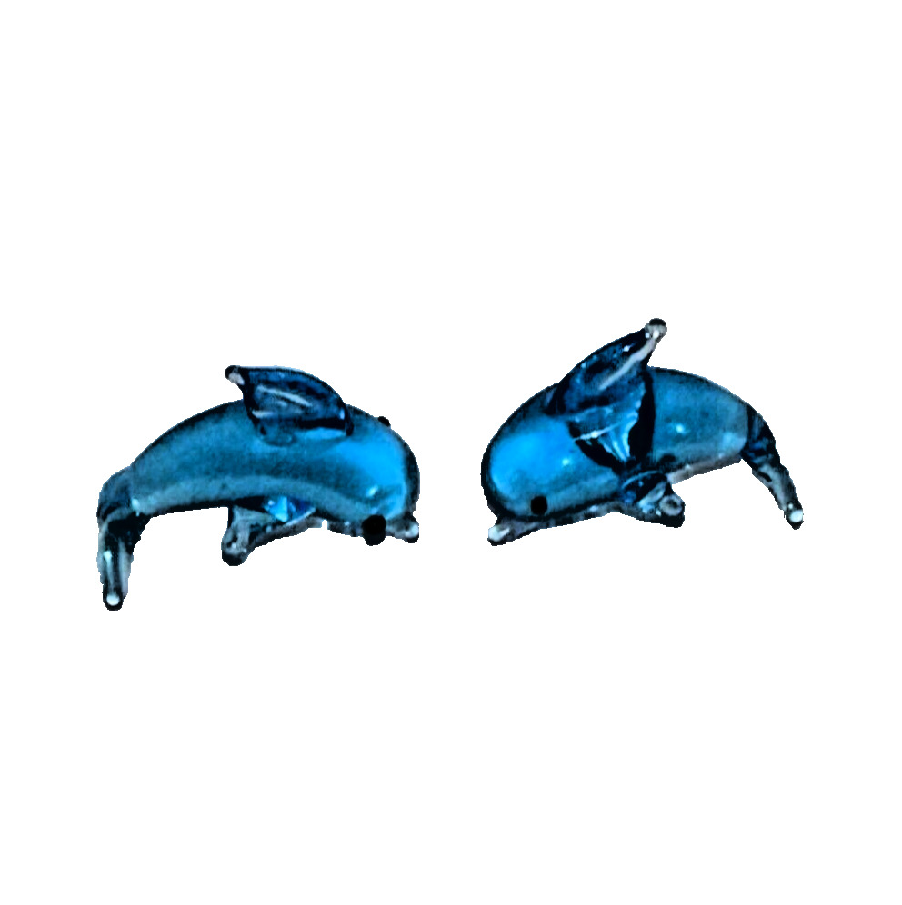 2 Handmade Bottlenose Dolphin Miniature Micro Mini Lampworking Glass Figurines