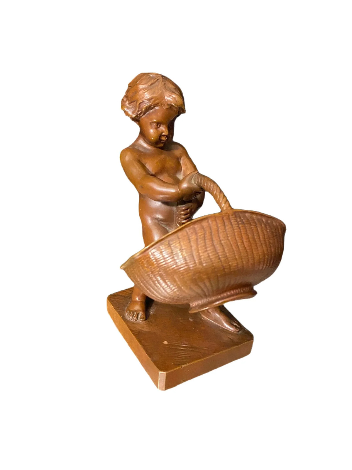Antique Louis Ernest Barrias, Classic Barbedienne Bronze Child With Basket