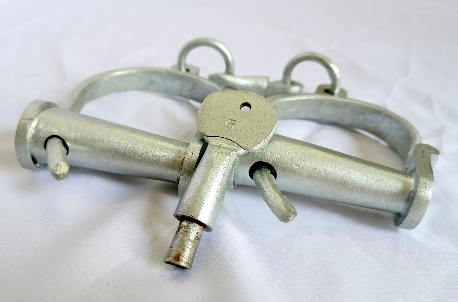 Working Cast Iron Handcuffs & Key U.S. Postal Western Handcuffs Prison Shackle
