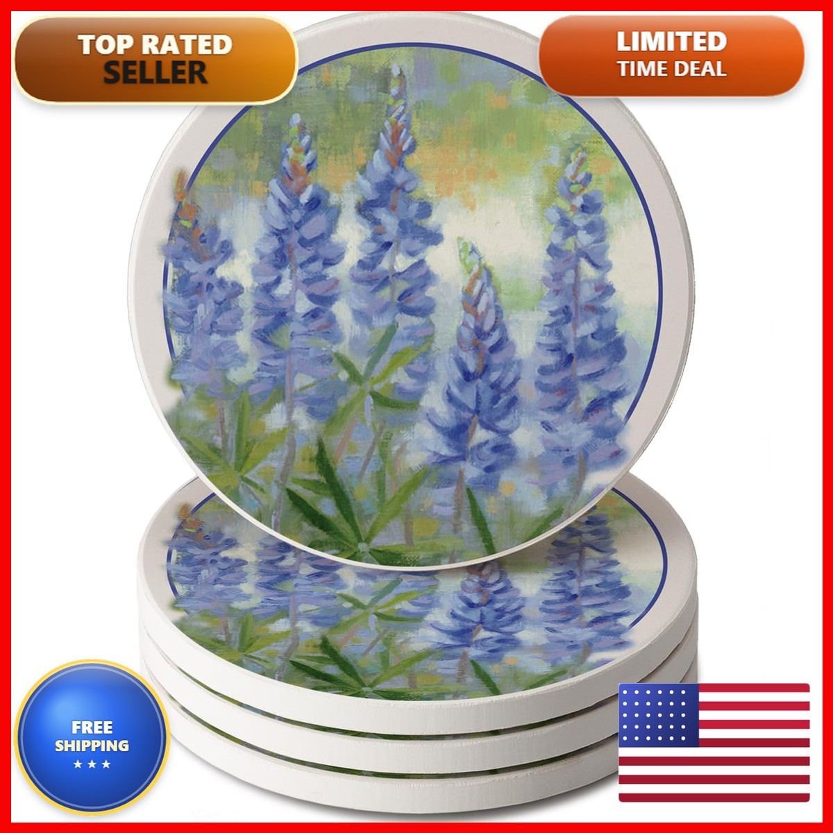 Counterart Thirstystone Bluebonnets 4 Pack Absorbent Stone Coasters Protective