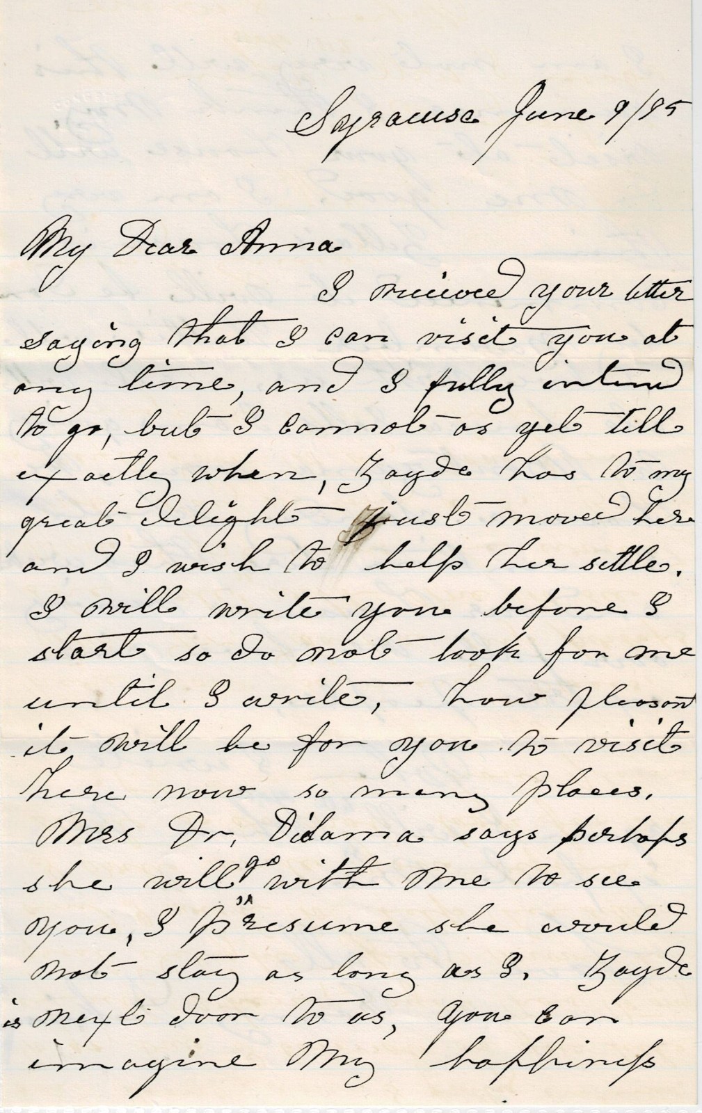 1885 Letter from Syracuse, NY to Bainbridge, NY