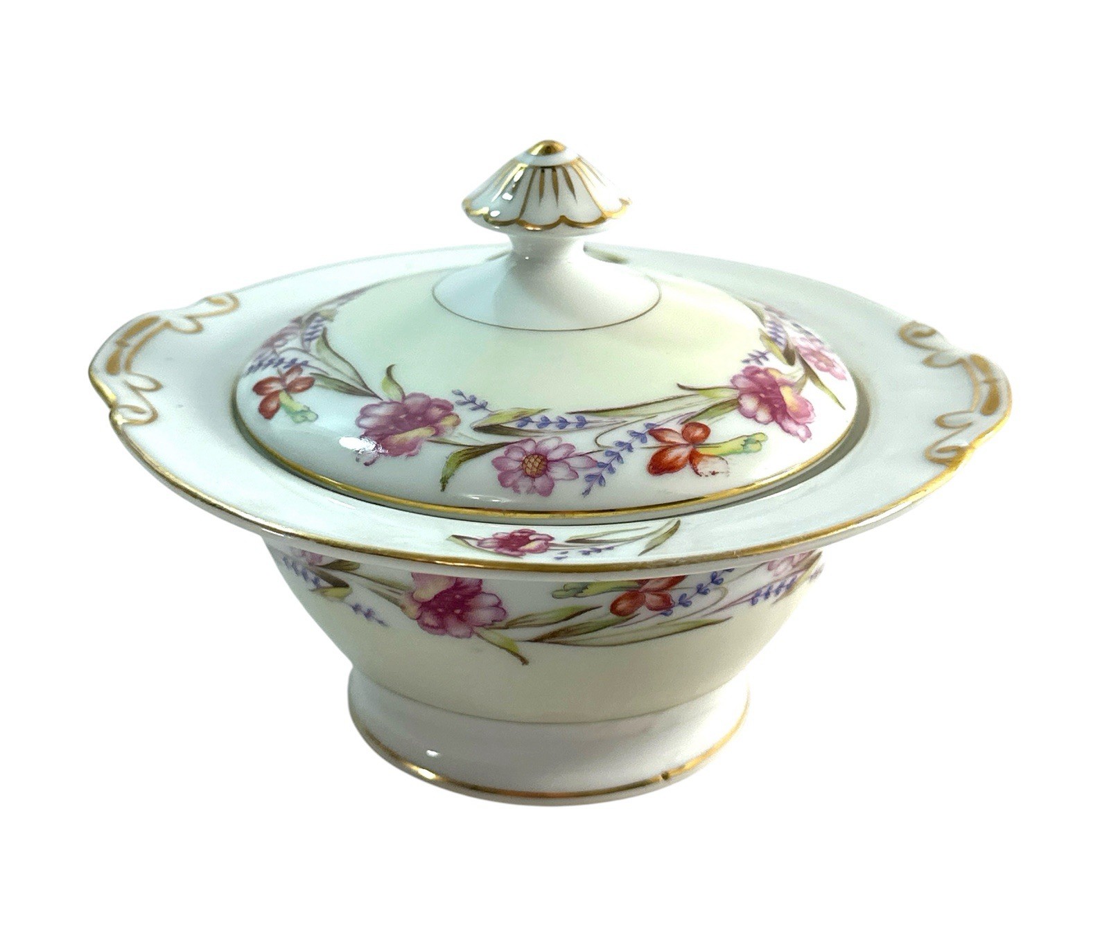 Vintage Aladdin Fine China Garland Occupied Japan Floral Covered Sugar Bowl