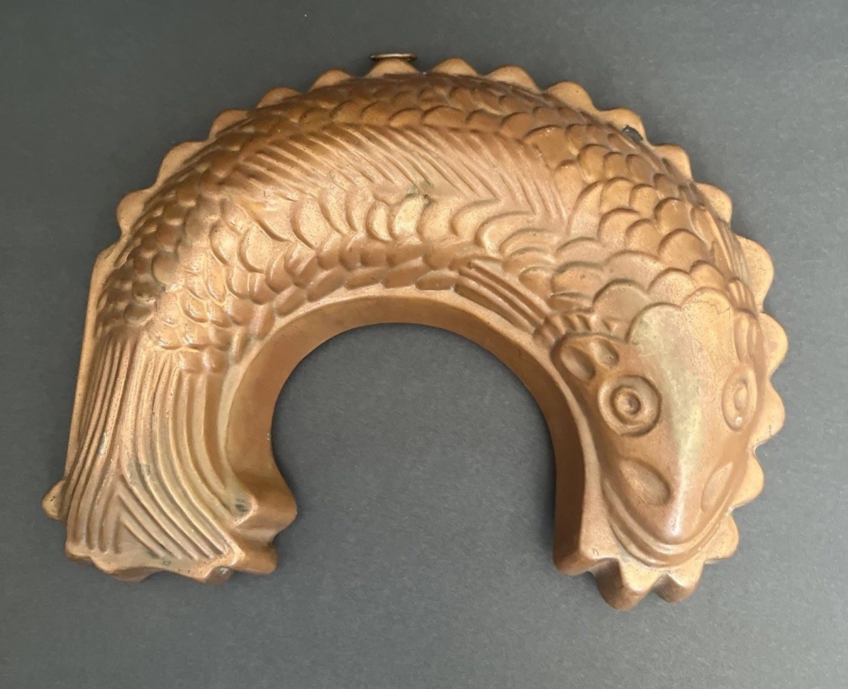 Antique English Copper Fish Mold Crescent Shape Exceptional Detail c1880-1910