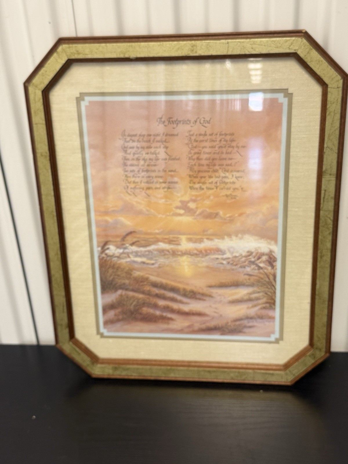 Vintage Footprints in the Sand Framed Print Gail Brown 1989 Wood Frame