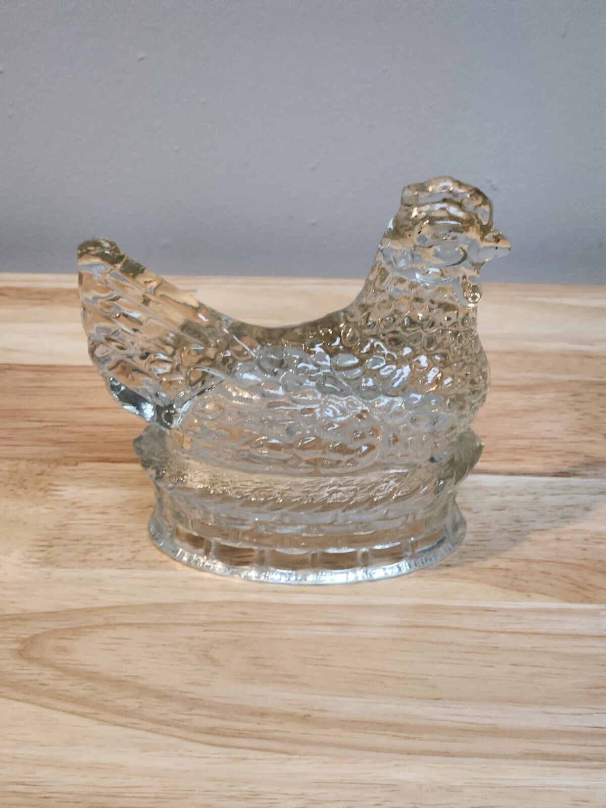 Vintage Hen On Nest Clear Glass Figurine