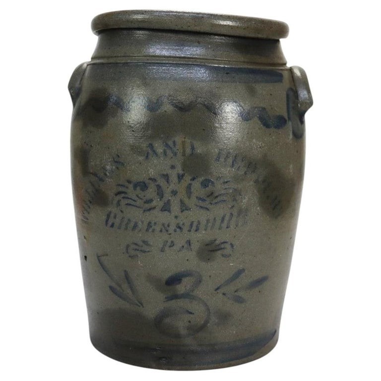 Williams & Repertoire Greensboro, PA 3-Gallon Blue Decorated Stoneware Crock Williams & Repertoire Greensboro, PA 3-Gallon Blue Decorated Stoneware Crock