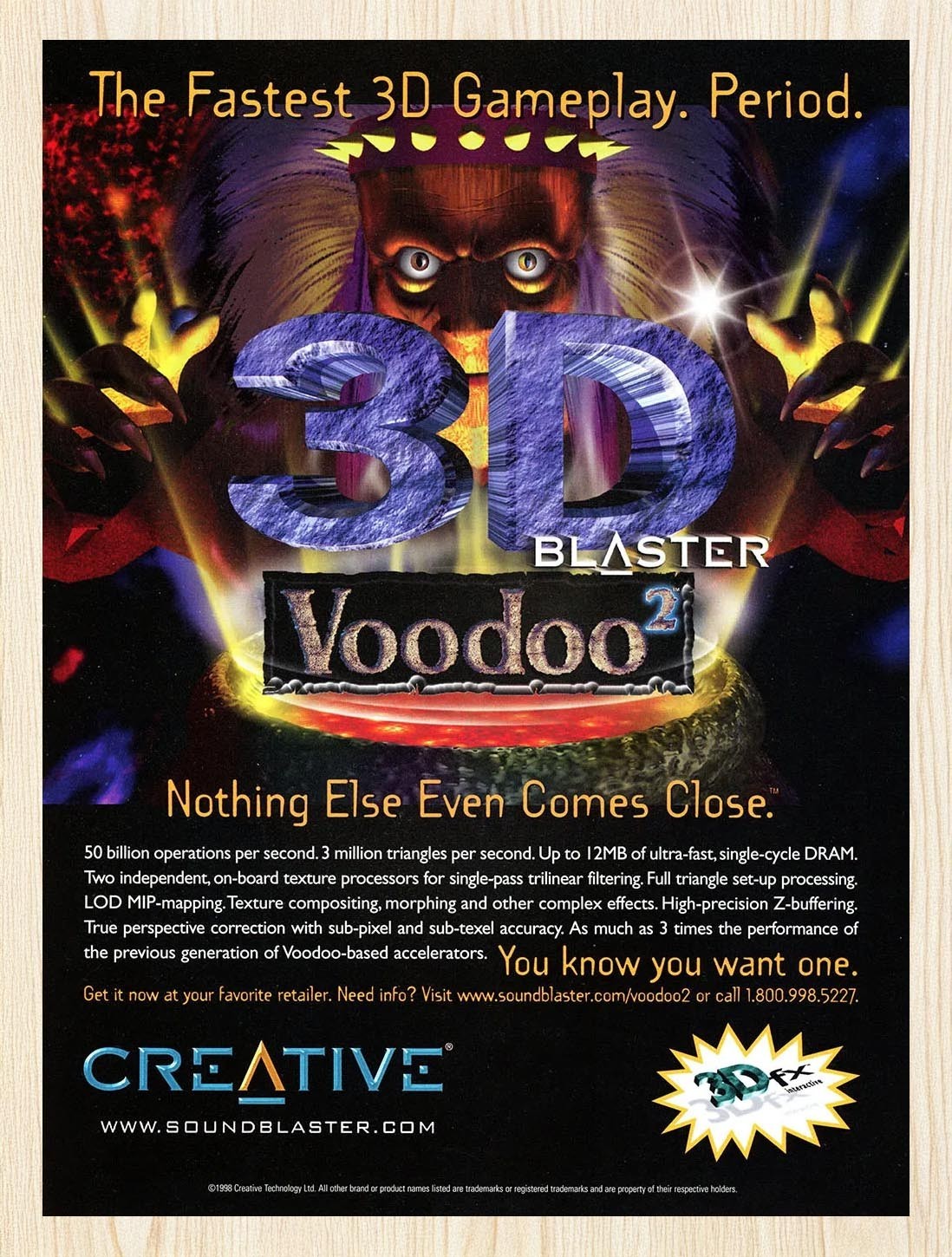 1998 Voodoo 2 3dfx Creative 3D Blaster Original Advertisement v3