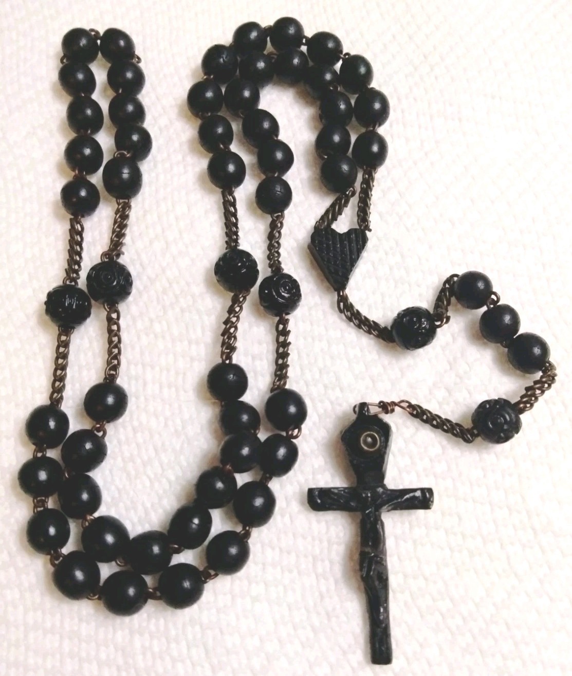 Antique 1870's Blessed France Rosary Carved Ebony Stanhope Cross & Beads UNIQUE Antique 1870's Blessed France Rosary Carved Ebony Stanhope Cross & Beads UNIQUE