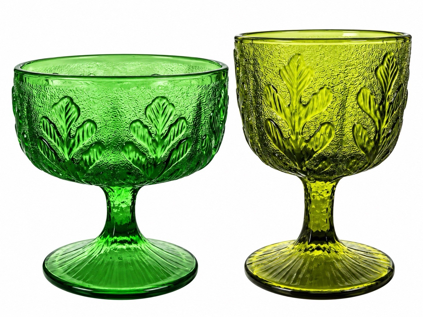 Vintage 1974 FTD Green & Avocado Glass Pedestal Compote Embossed Leaf Design -2
