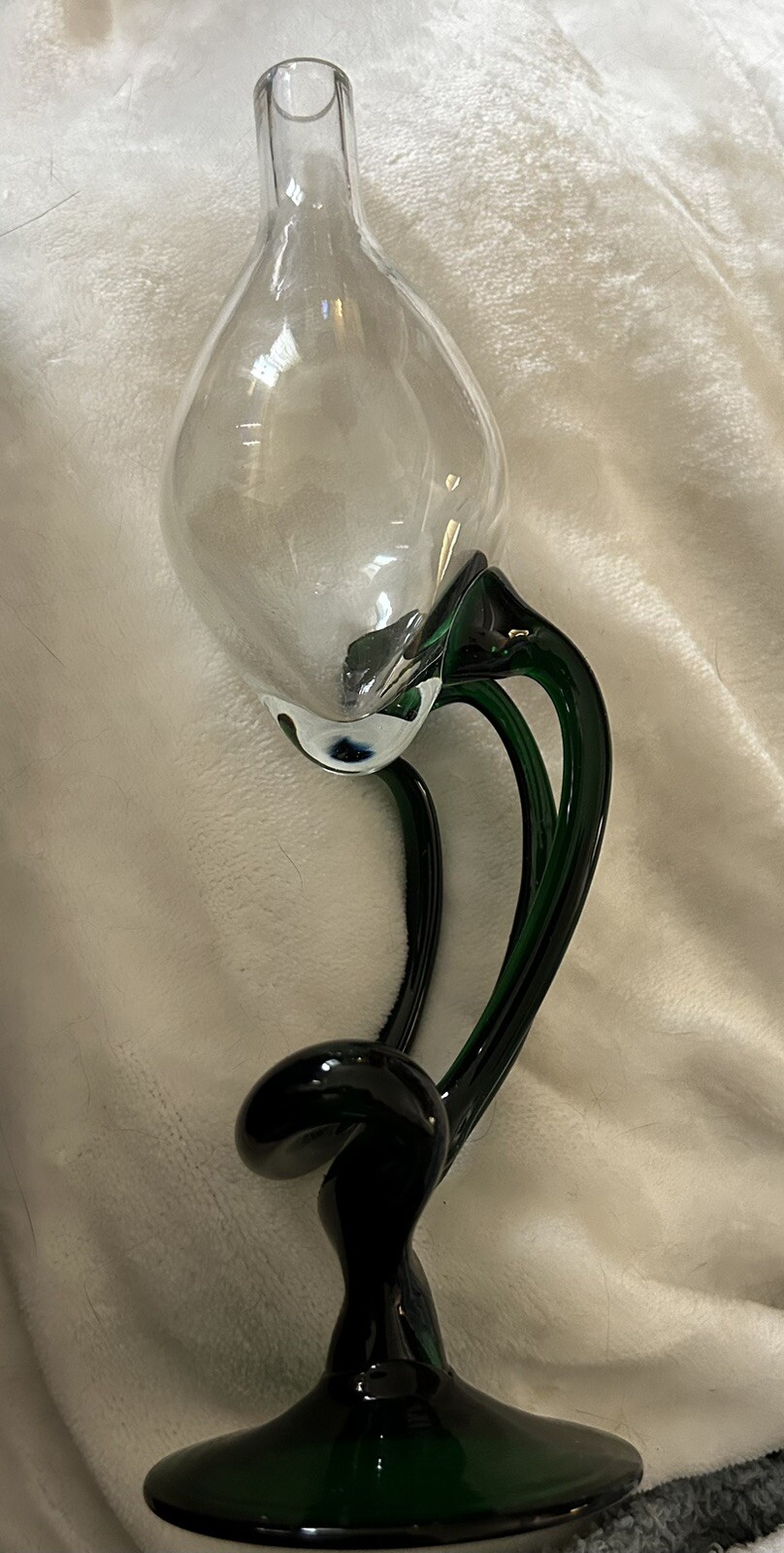 Vintage Jozefina Krosno Hand Blown Glass Oil Lamp Green Base