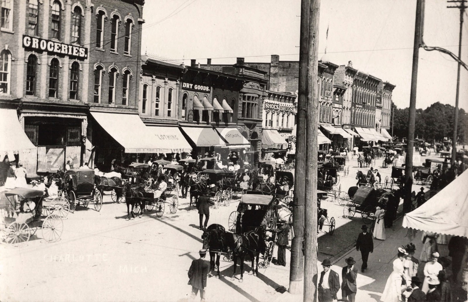 Street View Charlotte MI Michigan #1 RPPC Photo Postcard COPY