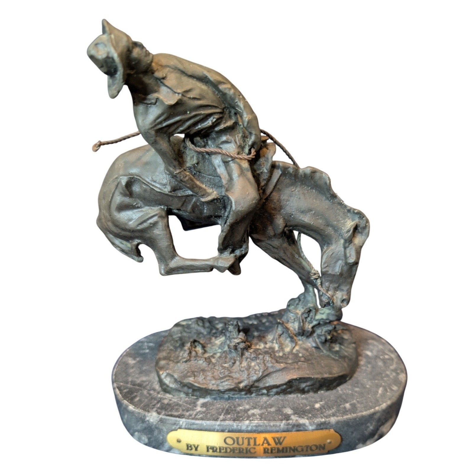 Frederic Remington The Outlaw Bronze Finish Western Cowboy Sculpture Marble Base