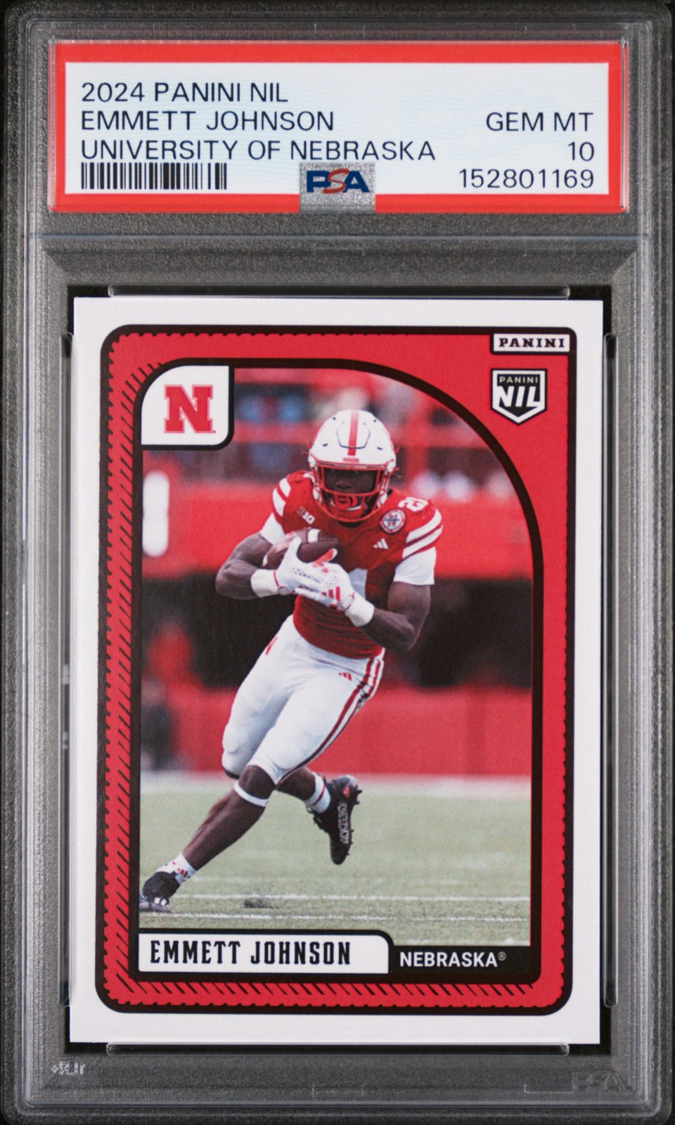 2024 PANINI NIL UNIVERSITY OF NEBRASKA EMMETT JOHNSON PSA 10