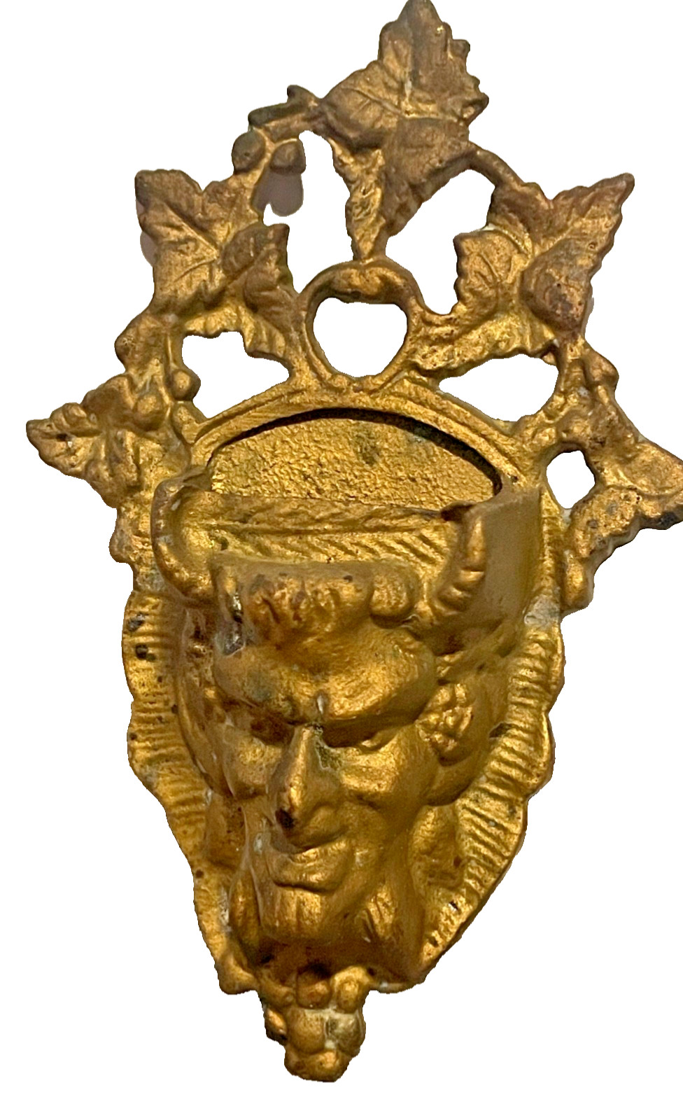 Antique 1920s Cozzi Dionysus Devil Satyr Head Cast iron Wall Mount Match Holder