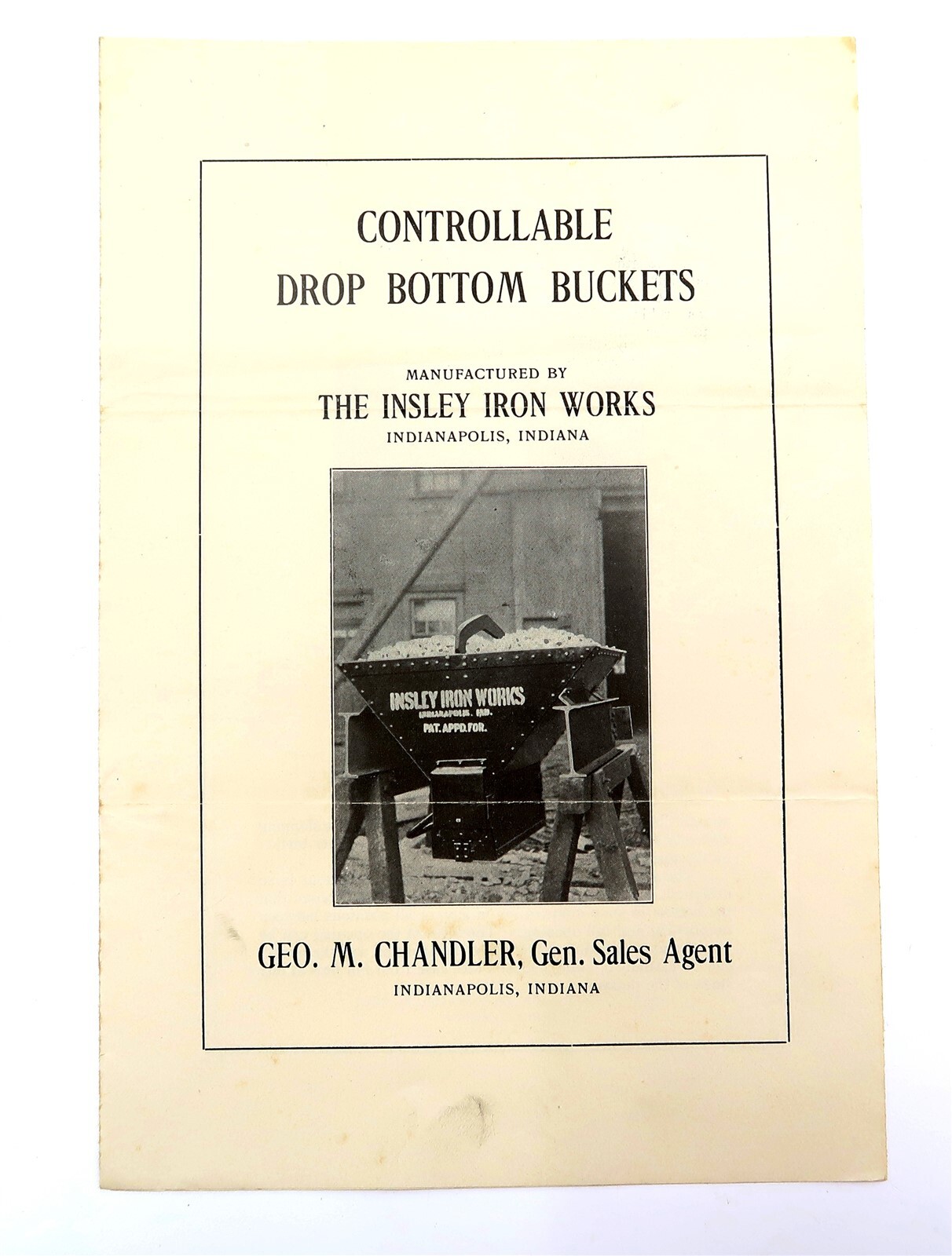 Antique THE INSLEY IRON WORKS Controllable Drop Bottom Buckets Brochure 1900\'s