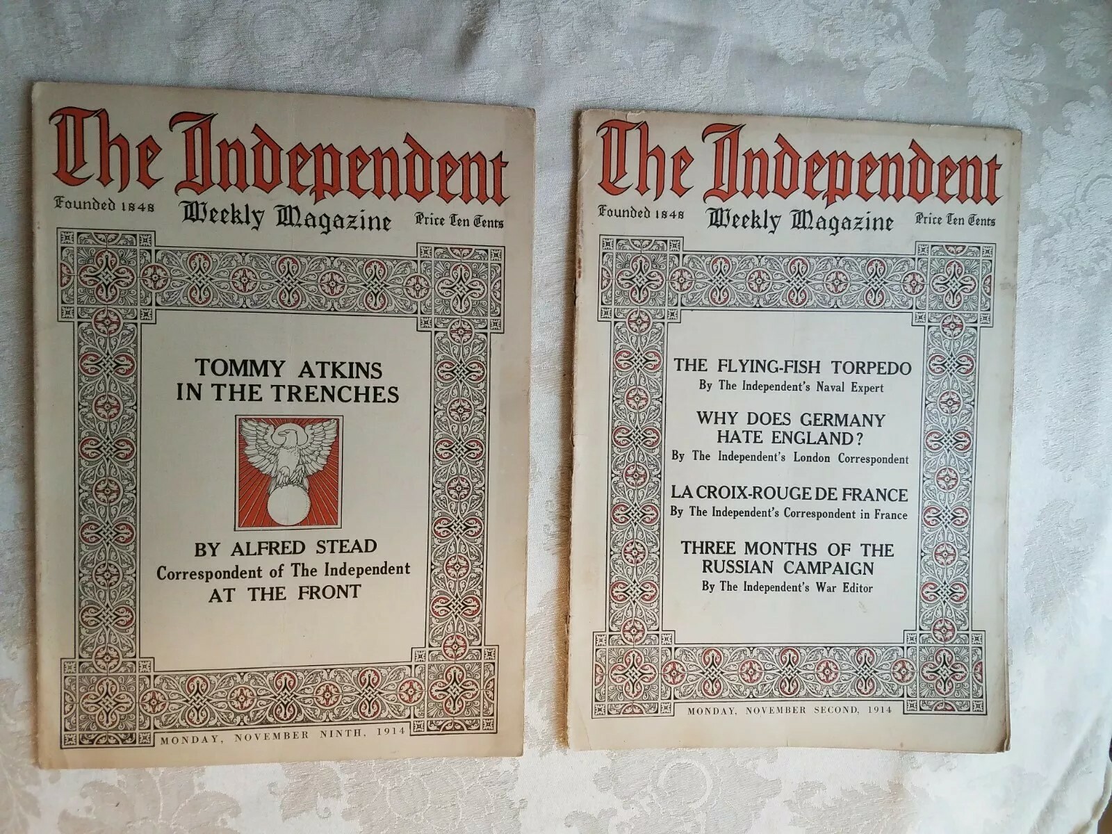 LOT OF 2 -  1914 THE INDEPENDENT MAGAZINE -  POLITICS WW1 WORLD WAR 1