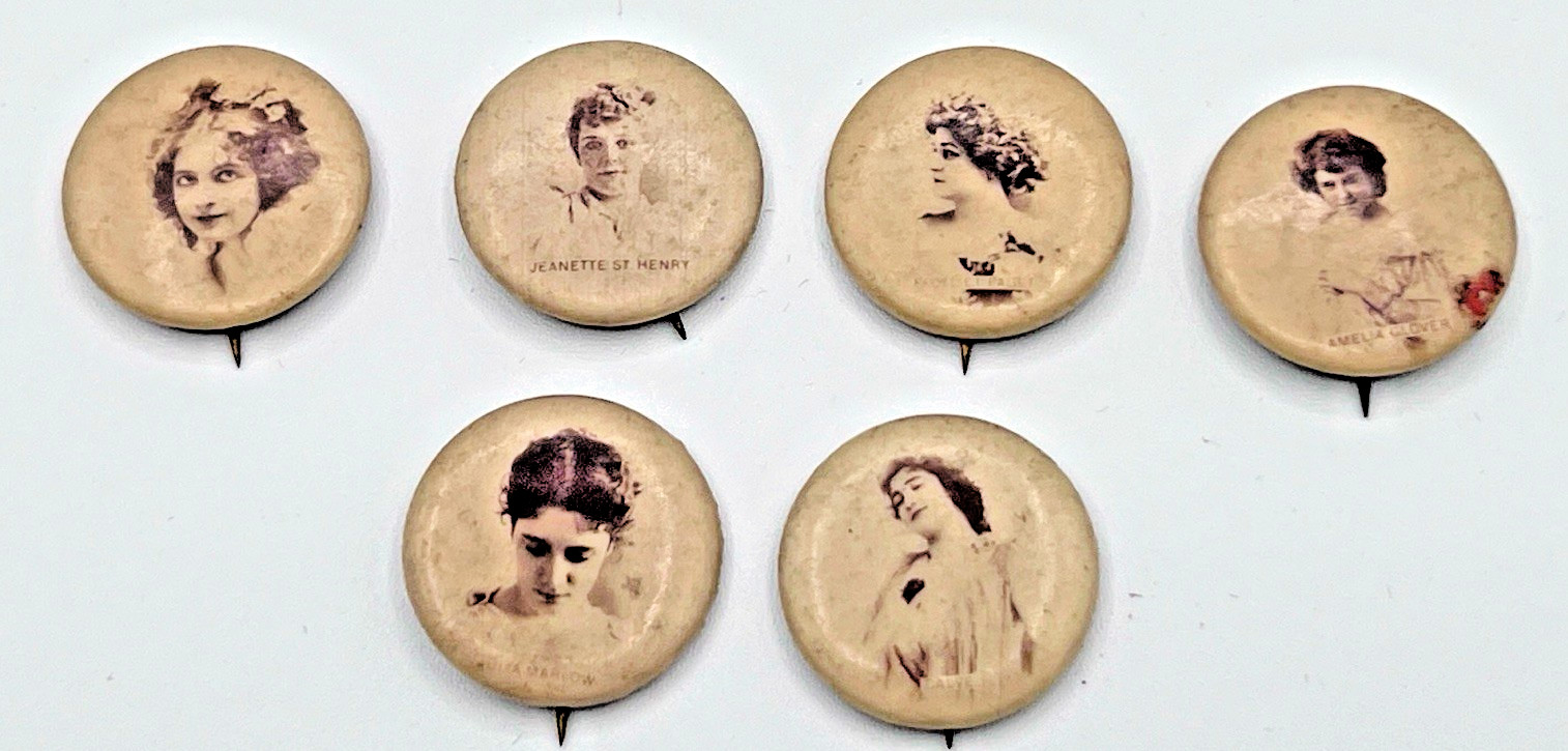 VINTAGE 6PC LIGHT LITTLE CIGARS ACTRESS PINBACK BUTTON SET WHITEHEAD HOAG 1896 VINTAGE 6PC LIGHT LITTLE CIGARS ACTRESS PINBACK BUTTON SET WHITEHEAD HOAG 1896