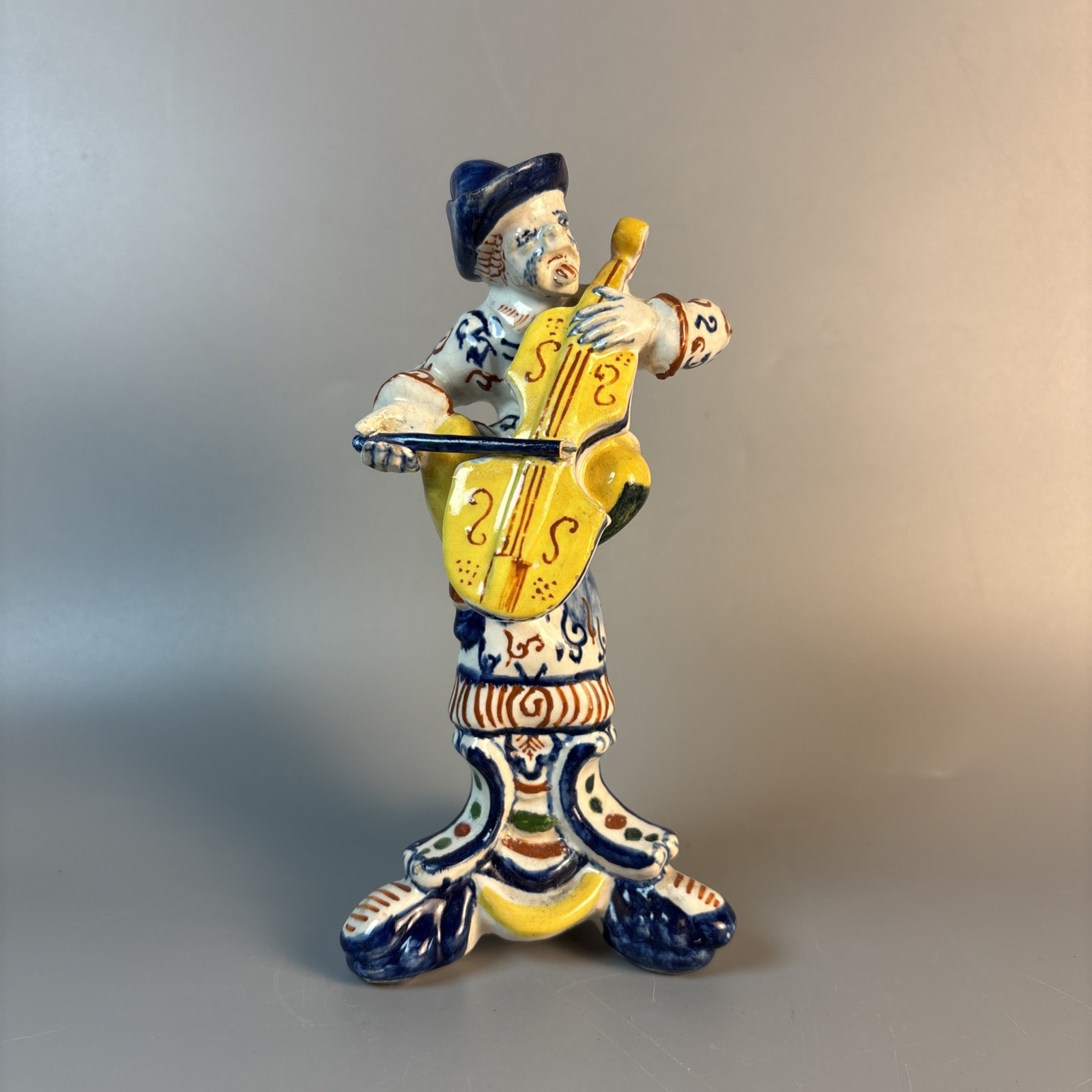Antique Desvres Faience Musician Figurine Cello Player Jules Verlingue Signed VE