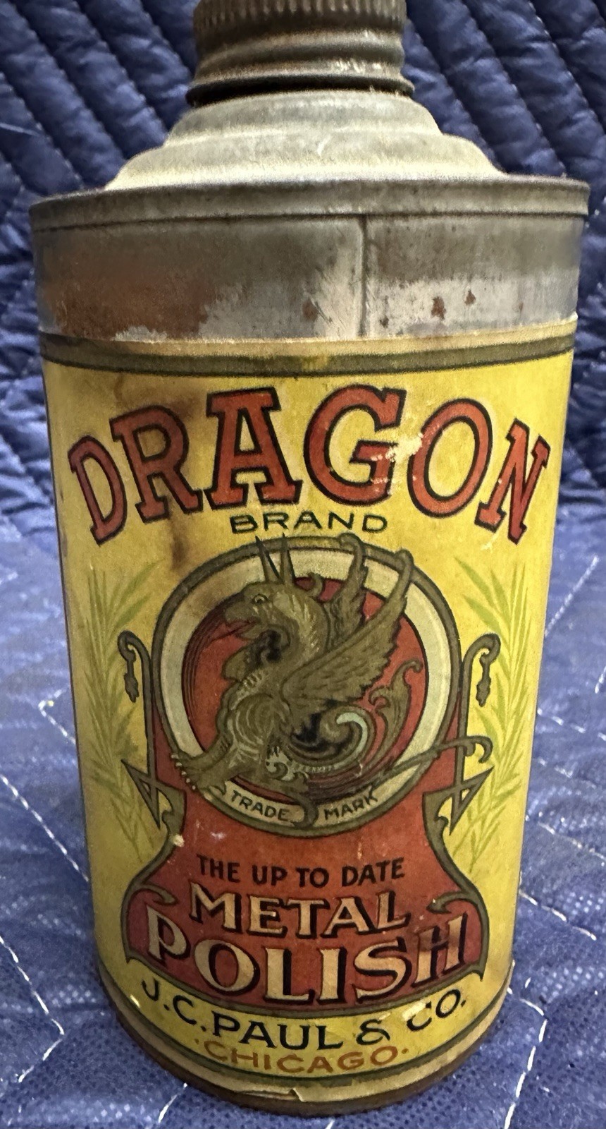 EARLY Original DRAGON BRAND METAL POLISH Vintage Can Unique ANTIQUE Old