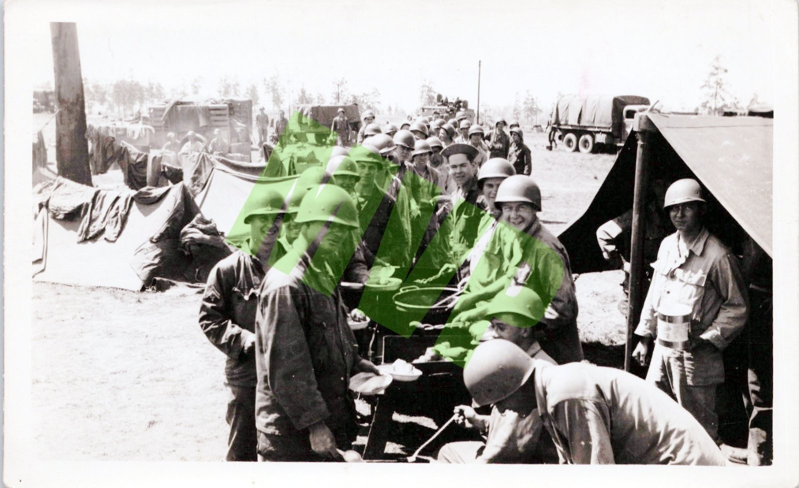 Vtg B&W Snapshot US Army Soldiers Mess Line LA Moors Base Camp WWII Photo 1944