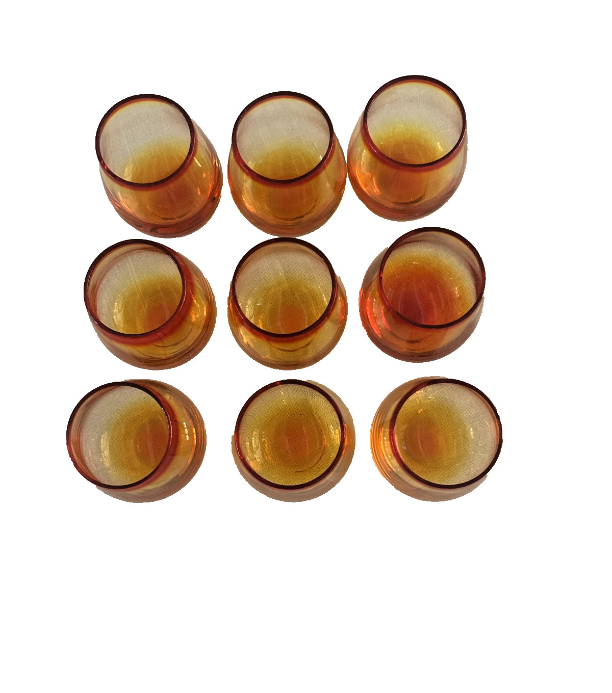 Authentic Amberina shot glass cadmium Glows (tested) set of 9 glasses- DS29 Authentic Amberina shot glass cadmium Glows (tested) set of 9 glasses- DS29