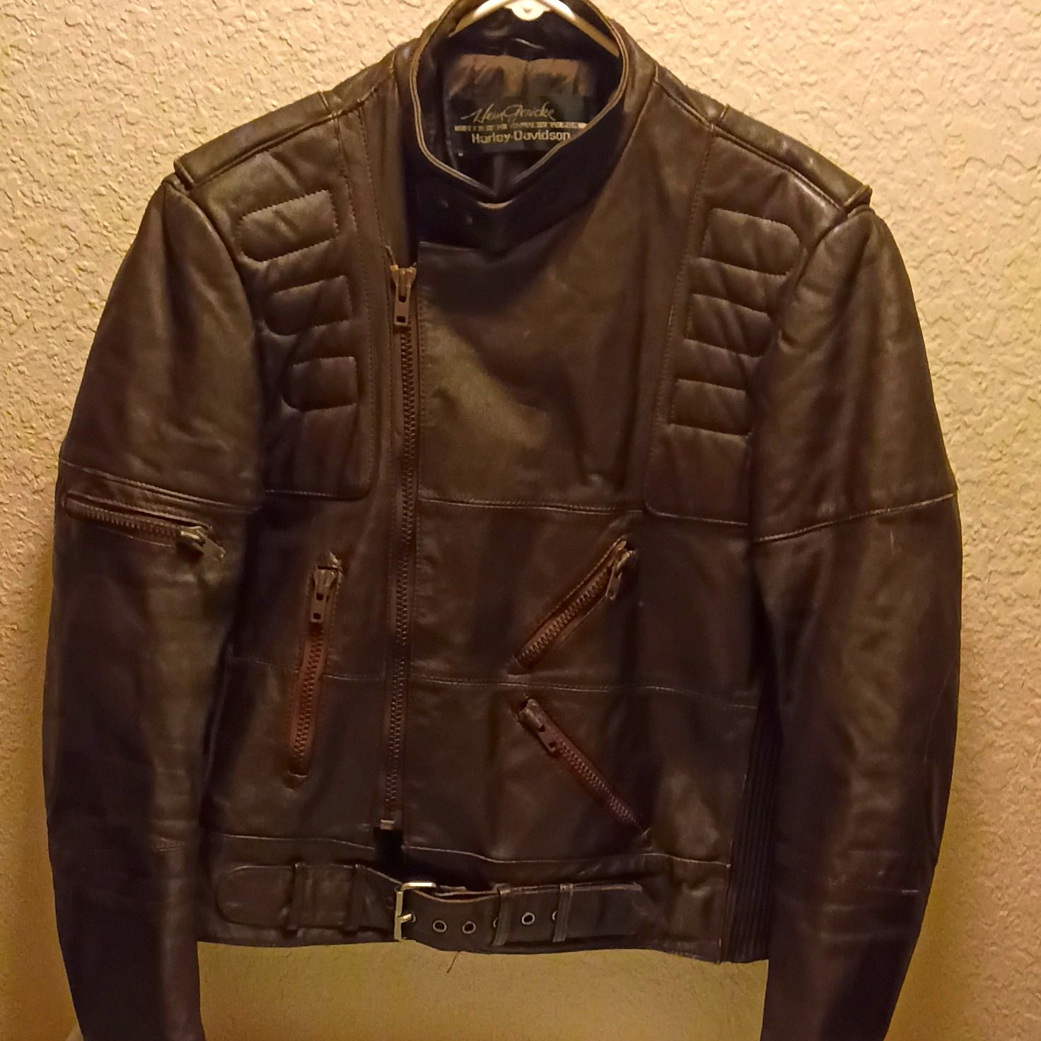 Vtg Hein Gericke Harley Davidson Brown Leather Padded Motorcycle Jacket 46uk
