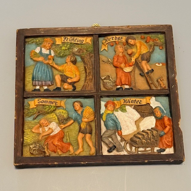 Vintage Handbemalt Wax Carved Wall Hanging Germany Antique Sculpture 4 Seasons Vintage Handbemalt Wax Carved Wall Hanging Germany Antique Sculpture 4 Seasons