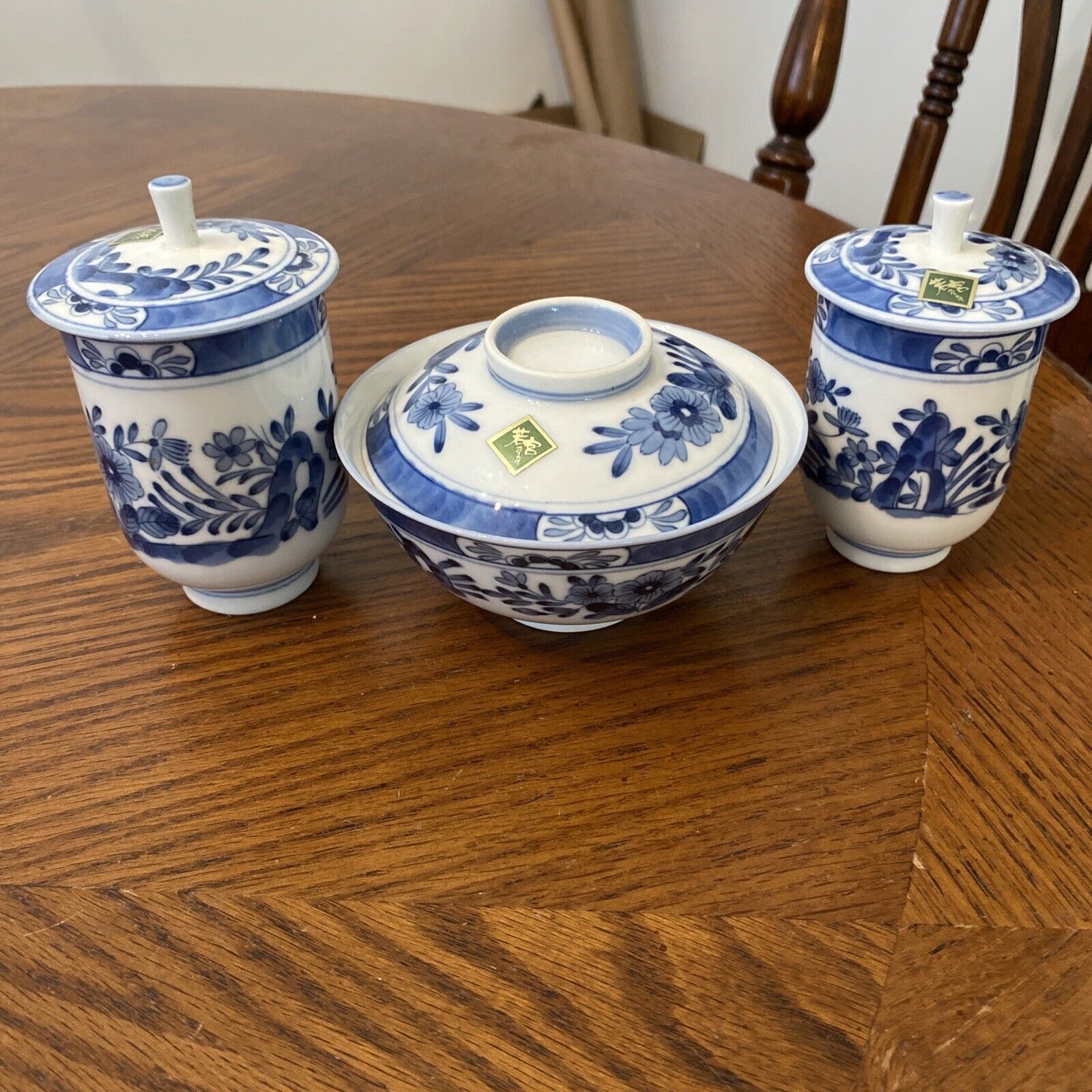 Asian Blue And White Tea Set Rice Bowl Flowers